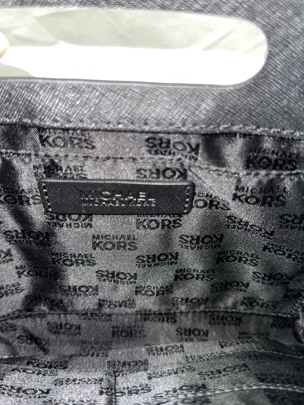 Michael Kors Saffiano Black Leather Cutout Handle Clutch